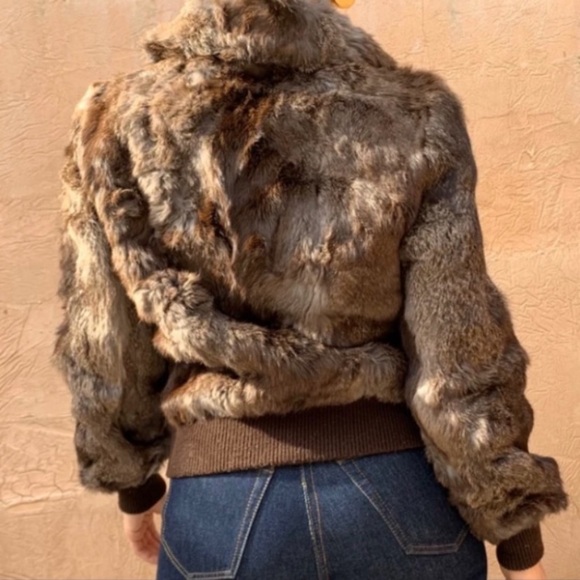 Bomber Jacket Genuine brown Rabbit Fur - Picture 11 of 12